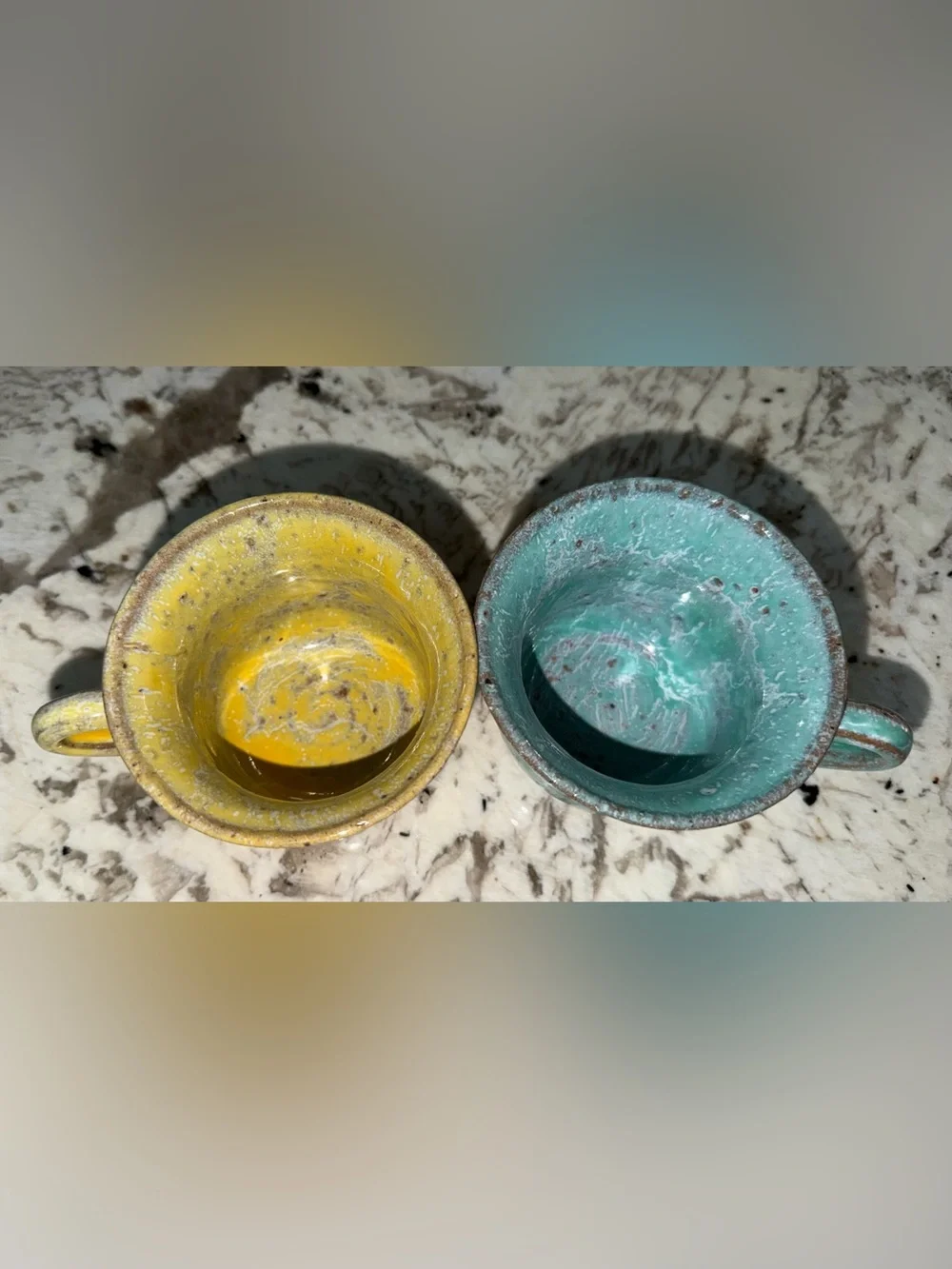 POTERIES DE LA VALLEE NOIRE FRANCE ARTISAN MADE MUG SET - Yellow & Turquoise